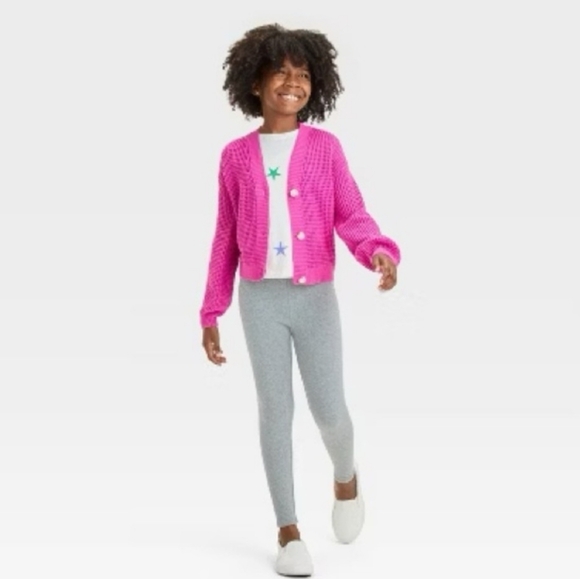 Girls' Short Waffle Button-Front Sweater - Cat & Jack Dark Pink M(8) - Picture 4 of 12